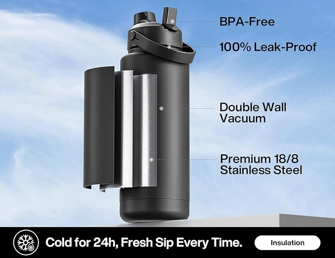 40 oz Insulated Water Bottle with 2-in-1 Straw and Spout Lid, Keep Cold 24H, Leak-Proof, BPA-Free, Double Wall Stainless Steel Water Bottle for Sports, Gym, Travel, and School (Butterfly Waltz)