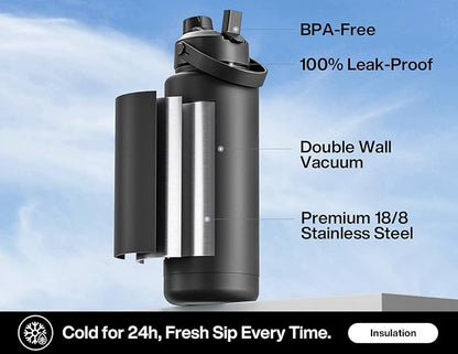 40 oz Insulated Water Bottle with 2-in-1 Straw and Spout Lid, Keep Cold 24H, Leak-Proof, BPA-Free, Double Wall Stainless Steel Water Bottle for Sports, Gym, Travel, and School (Twilight Cosmos)