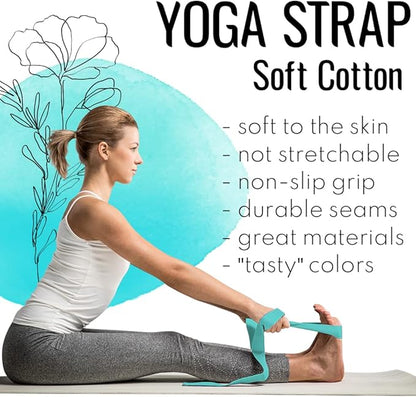 TECEUM Yoga Strap & Mat Strap – 2 IN 1 – Cotton – 6 ft 8 ft 10 ft (30+ colors) – Adjustable Non-Slip Belt for Yoga, Pilates, Stretching, Physical Therapy, Fitness & Home Workout – For Carrying Mats