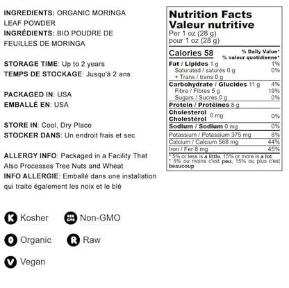 Food to Live Organic Moringa Powder, 8 Ounces – Rich in, Non-GMO, Ground Moringa Oleifera Leaf, Raw, Sun-Dried, Vegan, Bulk, Great for Drinks, Teas and Smoothies