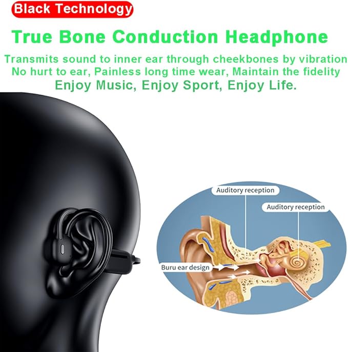 IHAO Swimming Headphones True Bone Conduction Open Ear Headset MP3 Player Built-in 32G Memory IP68 Underwater Waterproof Stereo Bluetooth Earphone for Driving Bicycling Running Skiing-Black