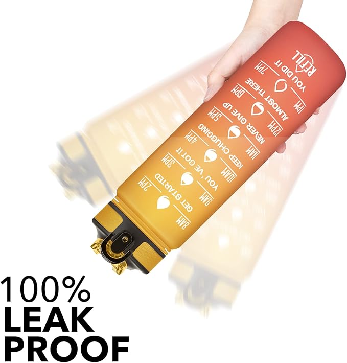 Hyeta 32 oz Water Bottles with Times to Drink and Straw, Motivational Water Bottle with Time Marker, Leakproof, Drinking Sports Water Bottle for Fitness, Gym and Outdoor