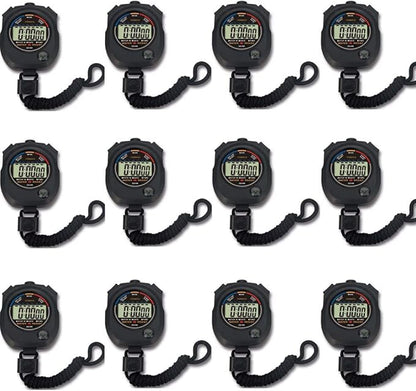 12 pack Multi-function Electronic Digital Sport Stopwatch Timer, Large Display with Date Time and Alarm Function,suitable for Sports Coaches Fitness Coaches and Referees