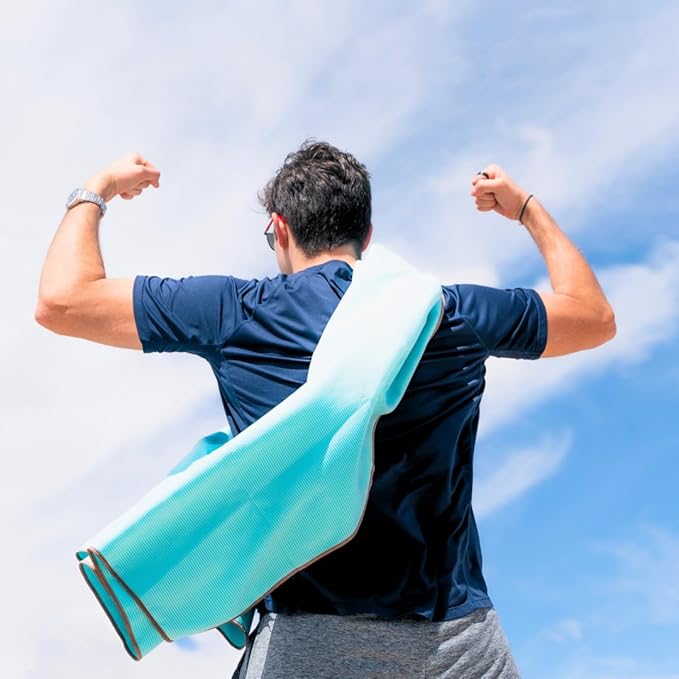 ECCOSOPHY Microfiber Beach Towel – Quick Dry Gym Towel, Highly Absorbent with Ribbed Texture, Lightweight – Ideal for Travel, Pool, Yoga, Fitness & Outdoor Adventures – 71x35 Aqua