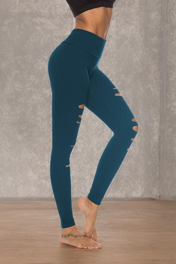 DIBAOLONG Womens High Waist Yoga Pants Cutout Ripped Tummy Control Workout Running Yoga Skinny Leggings
