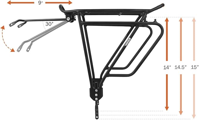 Ibera Bike Rack - Bicycle Touring Carrier Plus+ for Disc Brake/Non-Disc Brake Mount, Fat Tire Bikes, Frame-Mounted for Heavier Top & Side Loads, Height Adjustable for 26"-29" Frames