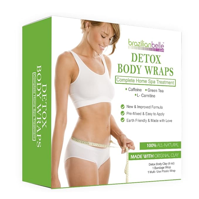 Brazilian Belle Detox Clay Body Wraps for Women | Quick Formula with Bentonite Clay, Bandage Wrap, and Plastic Wrap | 8 Applications