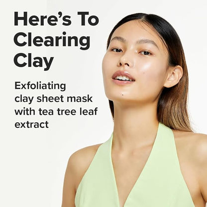 I DEW CARE Face Sheet Mask - Here's To Clearing Clay | Daily Exfoliate, Decongest, Minimize Pores, Soothe, Infused with 3-Clay Complex, Tea Tree, Centella Asiatica, Moisturizing, 4ea