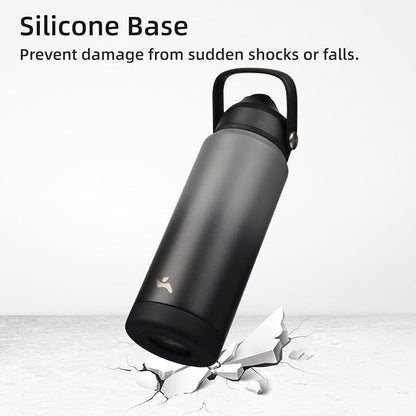 Insulated Water Bottle with Straw Lid,40 oz Stainless Steel Vacuum Metal Bottle with Silicone Handle,Gray Black