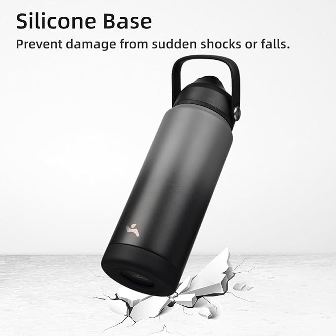 Insulated Water Bottle with Straw Lid,32 oz Stainless Steel Vacuum Metal Bottle with Silicone Handle,Gray Black