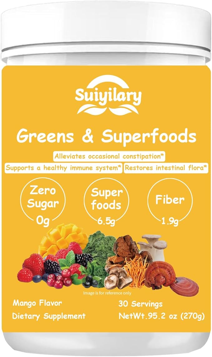 Greens Superfoods Powder for Digestive Health, Sugar Free Super Greens Powder, Spirulina, Chlorella for Bloating & Gut Support, Daily Support for Women, 30 Servings, Mango