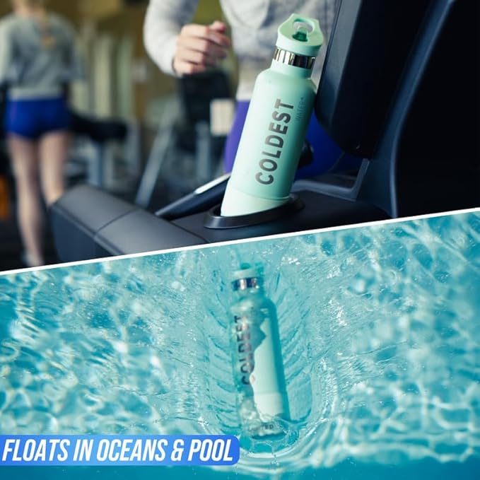 Coldest Insulated Water Bottle with Straw Lid - Stainless Steel Metal Insulated Bottle for Men & Women (Oceanic Green, 32 oz)