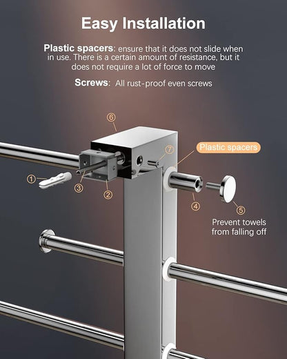 16 Inch Bridge Sliding Bathroom Towel Bar 5-Tier 1.5" Tube