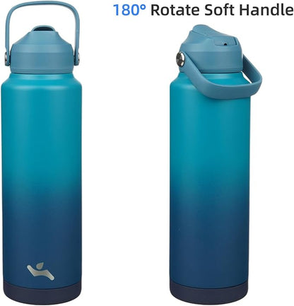 Insulated Water Bottle with Straw Lid,40 oz Stainless Steel Vacuum Metal Bottle with Silicone Handle,Vast