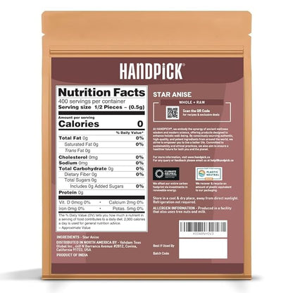 HANDPICK Star Anise Whole (200g/7oz) Gluten Free, 100% Raw Whole Chinese Pods, Premium Quality, Direct from Source, Packed in Resealable Zip Lock Pouch