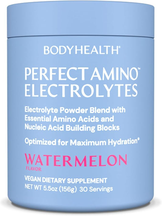 BodyHealth PerfectAmino Electrolytes Powder No Sugar, Keto Sugar Free Fasting Electrolytes Drink Mix, Hydration Powder with Trace Minerals - Watermelon - 30 Servings