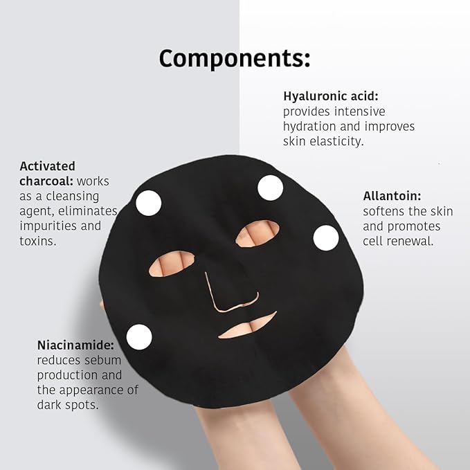 IROHA NATURE Rebalancing & Hydrating Tissue Face Mask | 15 Pieces | With Charcoal & Hyaluronic Acid | Deep Purifying for Clean, Clear Skin | Results in 15 Minutes | 100% Vegan