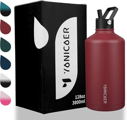 Insulated Water Bottle 64oz,Triple Wall Vacuum Stainless Steel(Dishwasher Safe),Leak Proof & Non-BPA,Flask Jug with Paracord Handle & Straw Spout Lids Sports