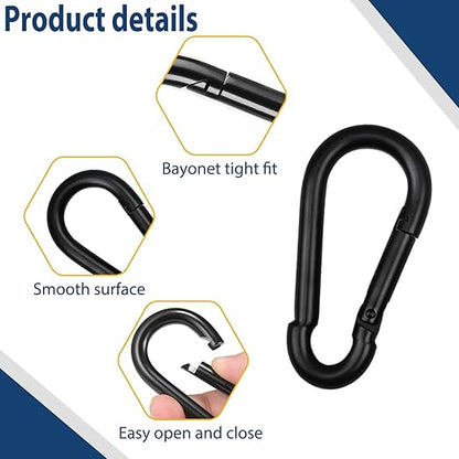 100Pcs 3" Heavy Duty Spring Snap Hook Carabiners, M8 5/16" Galvanized Steel Black Carabiner Clip, Quick Link Keychain for Hammock Swing Set Outdoor Travel Camping Fishing Hiking