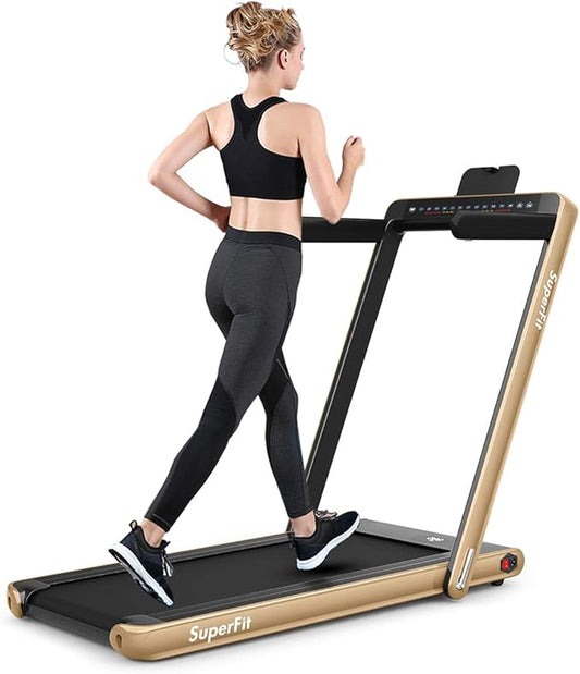 GYMAX Walking Pad, 2.25HP Dual Display Foldable Treadmill for Home with Remote/Smart App Control, Portable Compact Treadmill for Office Under Desk, Folding Running Machine for Small Spaces