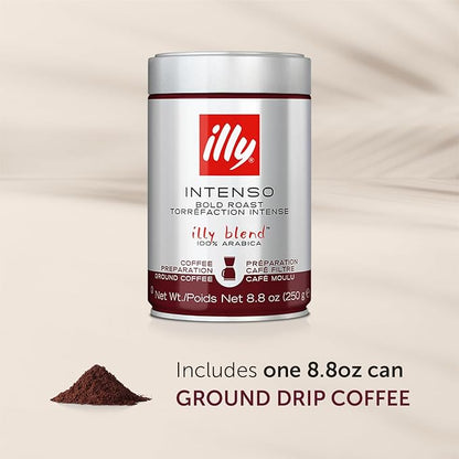 Illy Intenso Ground Drip Coffee, Bold Roast, Intense, Robust And Full Flavored With Notes Of Deep Cocoa, 100% Arabica Coffee, No Preservatives, 8.8oz (Pack Of 1)