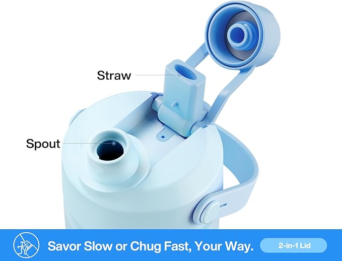 26 oz Insulated Water Bottle with 2-in-1 Straw and Spout Lid, Keep Cold 24H, Leak-Proof, Fits in Car Cup Holder, Stainless Steel Water Bottle for Sports, Travel, Gym, and School (Tidal Echo)