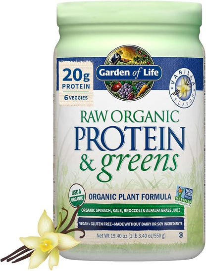 Garden of Life Raw Organic Protein & Greens Vanilla - Vegan Protein Powder for Women and Men, Plant and Pea Proteins, Greens & Probiotics, Gluten Free Low Carb Shake Made Without Dairy 20 Servings