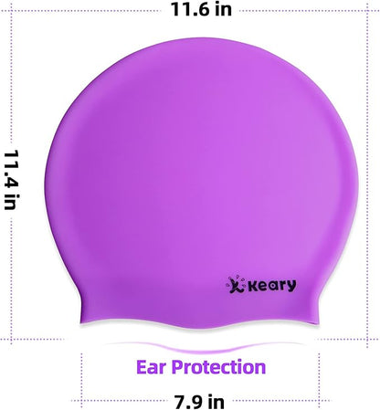 Keary Extra Large Swim Cap for Braids and Dreadlocks Extensions Weaves Long Hair, Waterproof Silicone Cover Ear Bath Pool Shower Swimming Cap for Adult Youth to Keep Hair Dry, Easy to Put On and Off