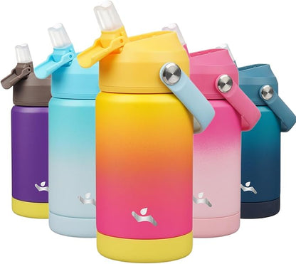 Insulated Water Bottle with Straw Lid,12 oz Stainless Steel Vacuum Metal Bottle with Silicone Handle,Rainbow