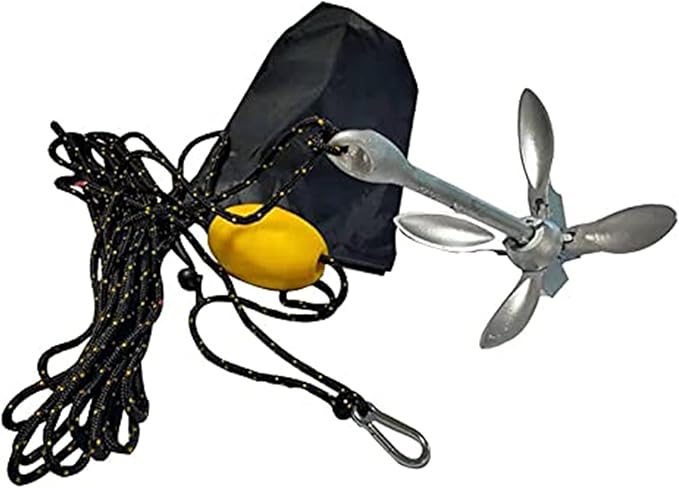ISURE MARINE 1.5kg/3.5 lbs Boat Anchor ，Kayak Fishing Galvanized Anchor kit， Folding Anchor System for Kayak Canoes Accessories