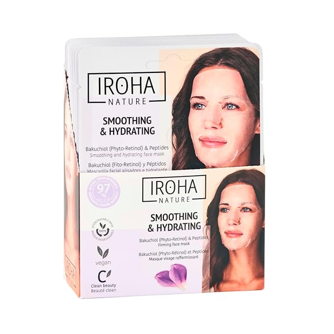 IROHA NATURE Firming & Anti-Aging Tissue Face Mask with Phyto Retinol (Bakuchiol) & Peptides (Pack of 15) | Improves Firmness & Elasticity | Results in 15 Minutes | Cruelty-Free