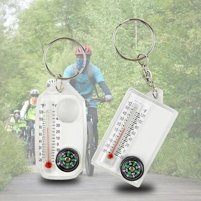 1Pc White Small Compasses Thermometer Keychain，Mini Pocket Sized