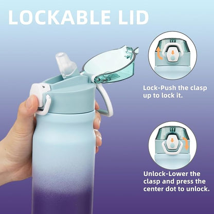 Insulated Water Bottle with Straw and Carry Loop,18 oz Stainless Steel Double Wall Vaccum Metal Water Flask with Leak-proof Lid,Ocean Dream