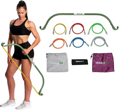 Lite Gorilla Bow Portable Home Gym Resistance Bands and Bar System for Travel, Fitness, Weightlifting and Exercise Kit, Full Body Workout Equipment Set