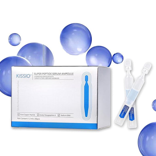KISSIO Super Peptid Serum Ampoule,Face Serum with Copper Tripeptides,Collagen and Peptides,Hydration and Elasticity,Rejuvenating Facial Serum for Fine Lines and Wrinkles,Makeup Base,30 Ampoule