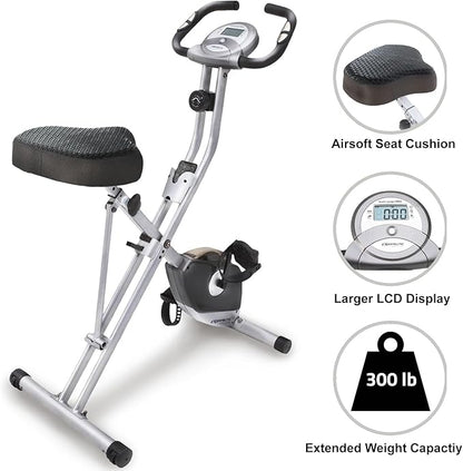 Exerpeutic Foldable Exercise Bike, 8 levels of Resistance Stationary Bicycle with Airsoft Seat, LCD Display to Track Distance, Calories, Time and Speed
