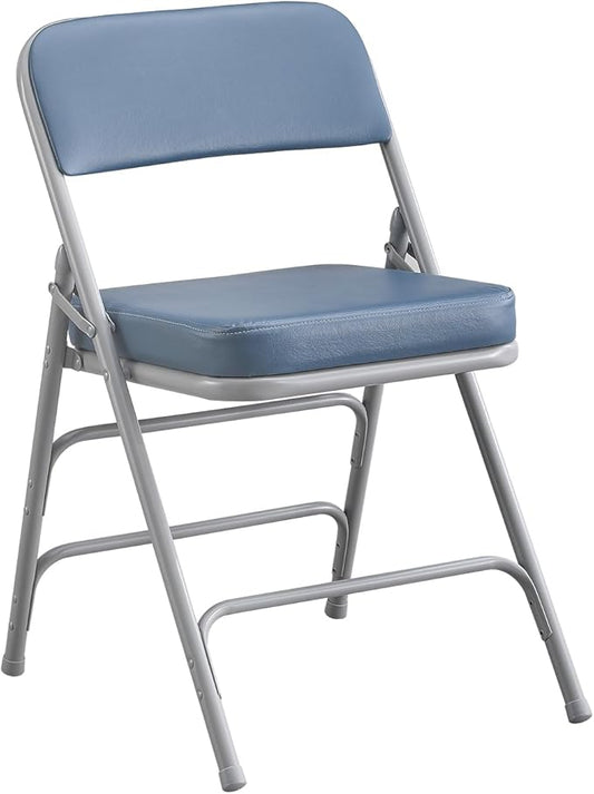 BOOSDEN Folding Chair, Foldable Chair, Faux Leather Fold Up Chair for Home, Office, Dining, Portable and Compact Metal Frame Folding Seat, Thickened Padded Fold Out Chair Indoor & Outdoor, Blue