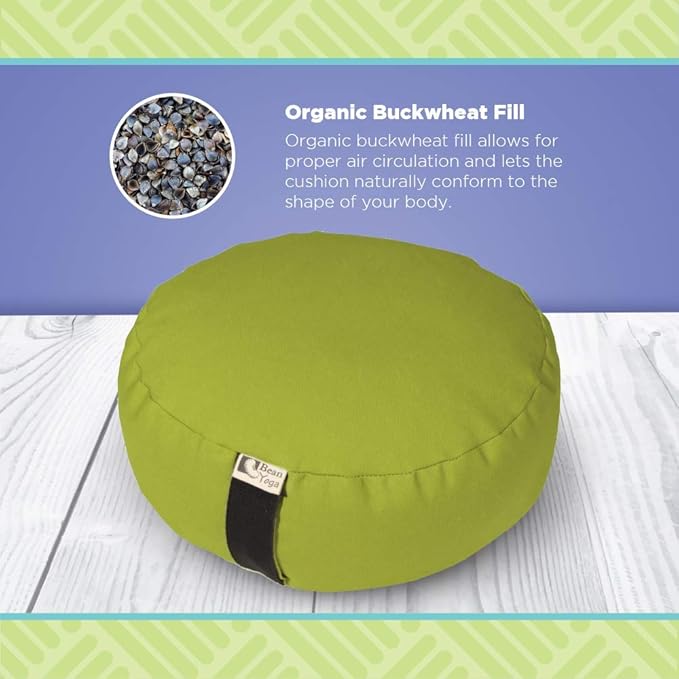 Bean Products Zafu Meditation Pillows for Sitting on Floor, Yoga Cushion, Cotton/Buckwheat Fill Yoga Pillow, Zafu Meditation Cushion, Zen Kneeling Prayer Pad- Made in USA - 14" Round - Earth