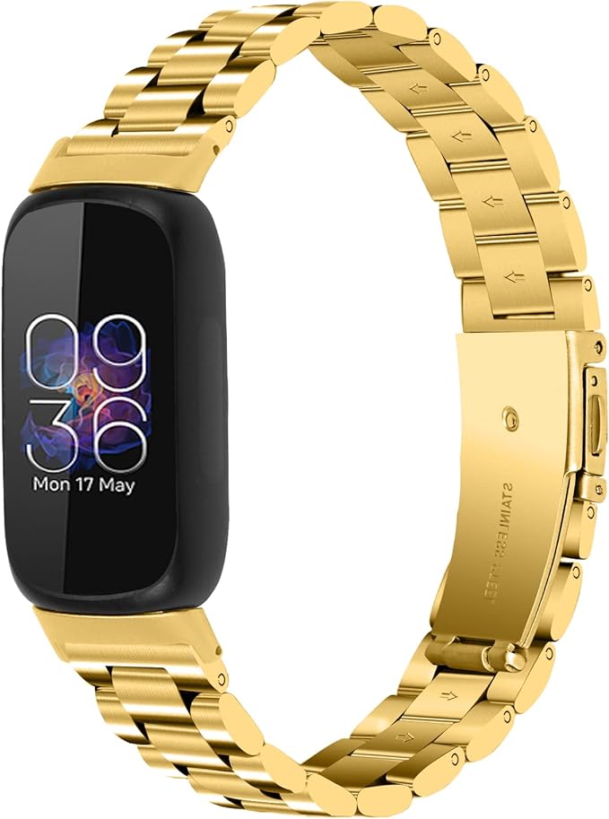 Stainless Steel Band Compatible with Fitbit Inspire 3, Adjustable Metal Watch Bands Bracelets，Wristband Replacement for Women Men (Gold)