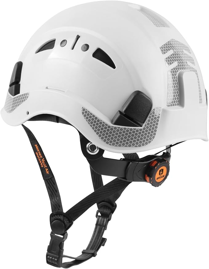 GREEN DEVIL Safety Helmet Hard Hat with Chin Strap Vented Lightweight Adjustable Hardhat for Men Women with Hi-Viz Design Ideal for Tree Climbing Work at Height