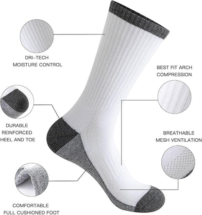 JOYNÉE 8 Pairs Mens Breathable Athletic Crew Socks Arch Support Cushioned Socks for Hiking Sports Running,Sock Size:10-13