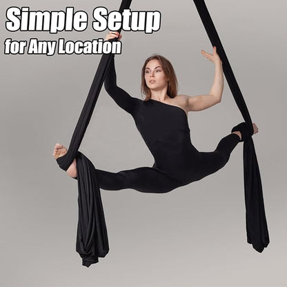 Aerial Silks Kit & Aerial Yoga Hammock - 11Yd Premium Fabric Hardware - Easy Setup for Flying Yoga, Aerial Swing & Fitness - Supports Up to 14ft Rigging