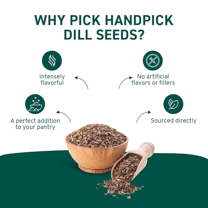 HANDPICK Dill Seeds (397g/14oz) Non GMO, Gluten Free, 100% Raw, Sourced from India, For Cooking, Drinks, Packed in Resealable Ziplock Pouch | For Pickling