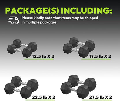 Hex Dumbbell Set, 30-480 lb Set Rubber Encased Exercise & Fitness Dumbbells, Weights Dumbbells Set, Hand Weight for Strength Training