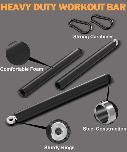 Fitarc Resistance Band Bar Pilates Bar Weighted Bars for Exercise Strength Training Home Gym Fitness Resistance Bar - Adjustable 39" to 26"