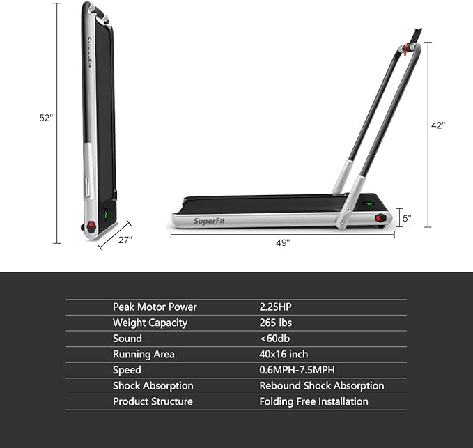 GYMAX Walking Pad, 2 in 1 Free Installation Under Desk Treadmill with Smart App, Remote Control & LED Display, 2.25HP Foldable Portable Compact Running Machine for Small Spaces Home Office