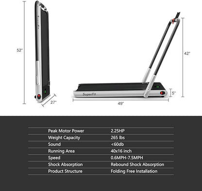 GYMAX Walking Pad, 2 in 1 Free Installation Under Desk Treadmill with Smart App, Remote Control & LED Display, 2.25HP Foldable Portable Compact Running Machine for Small Spaces Home Office