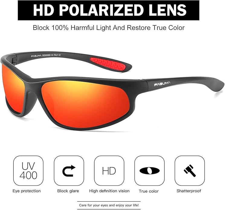 FAGUMA Polarized Sports Sunglasses For Men Cycling Driving Fishing UV400 Protection