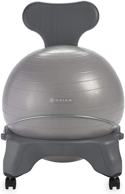 Gaiam Classic Balance Ball Chair – Ergonomic Stability Chair for Desk & Office | Yoga Ball Seat with Base, Air Pump, & Exercise Guide | Improves Posture & Core Strength (300 lb Capacity)