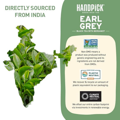 HANDPICK, Earl Grey Black Tea Bags (100 Count) Bergamot Oil | Caffeinated, Earl Grey Tea Bags | Flavoured With Citrus and Bergamot Brew Hot/Iced Tea with or without milk